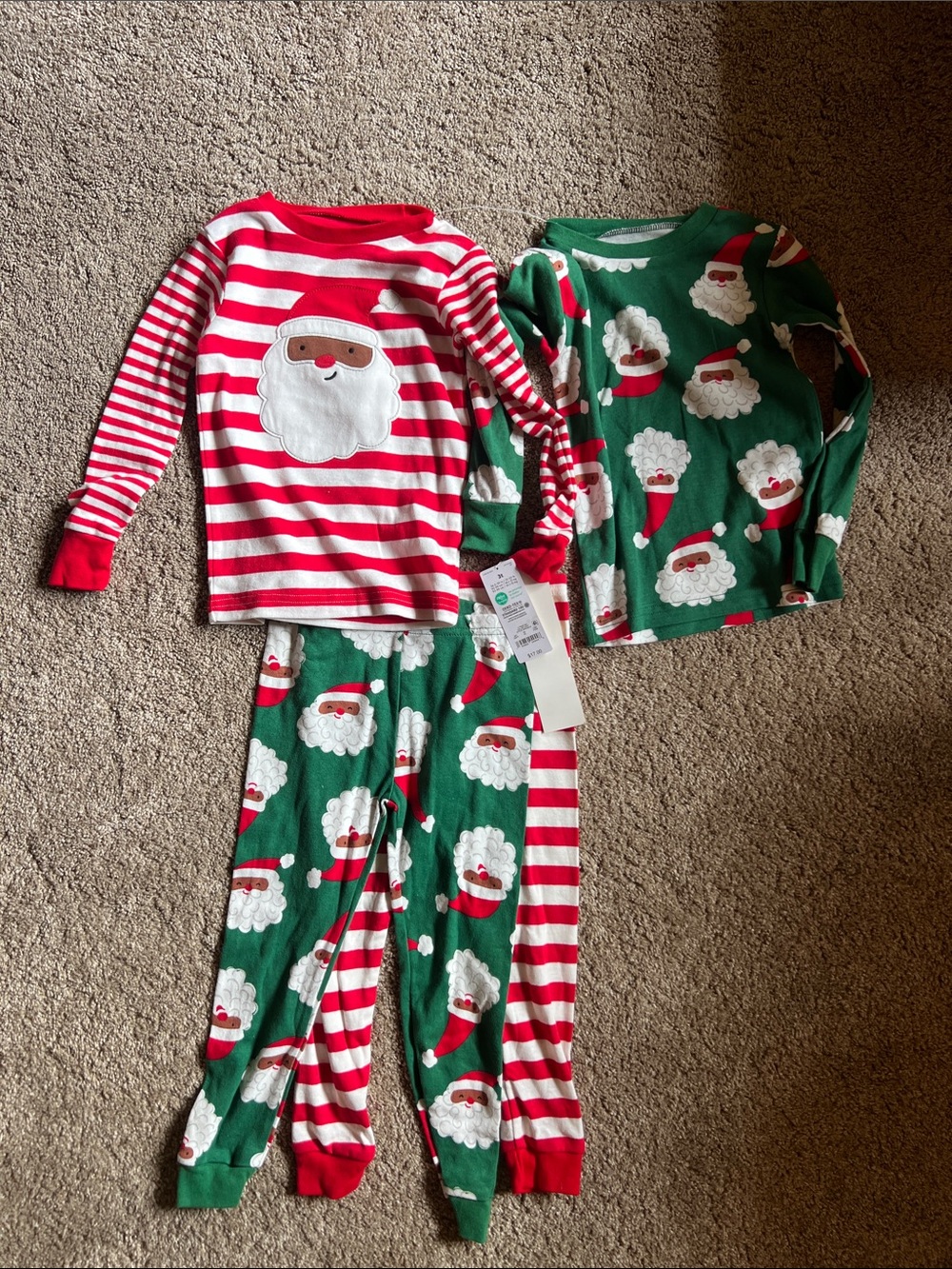 Carter's Red & Green Santa Stripe and Santa-Print Pajama Set
